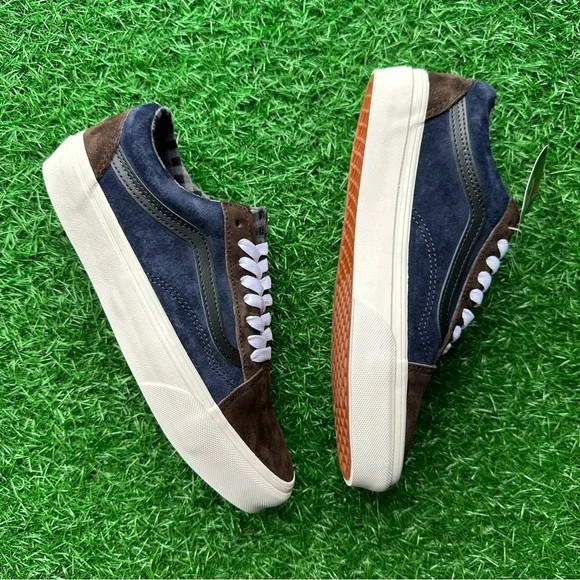 Vans Old Skool Pig Suede Plaid Brown Navy - Picture 8 of 11